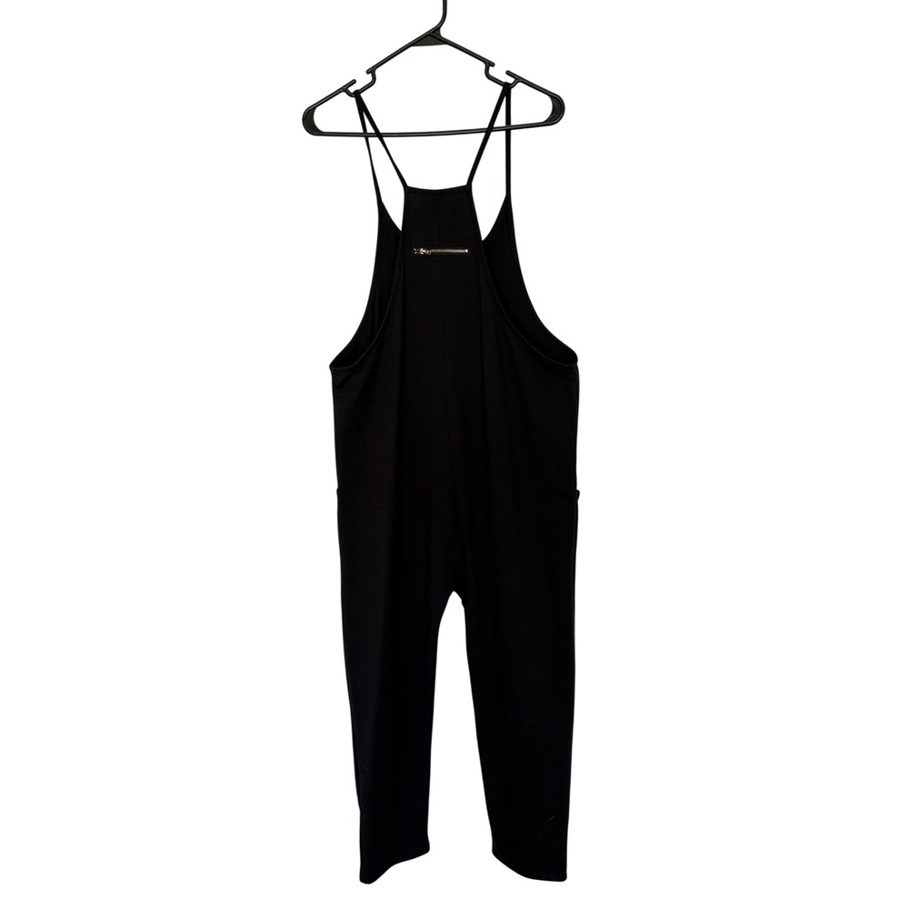 Black cotton Overalls Jumpsuit Harem pant Spaghetti Strap Pockets S minimalist‎